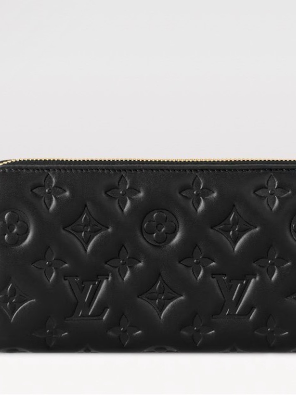 Louis Vuitton Black Embossed Monogram Zippy Wallet with Gold Trim